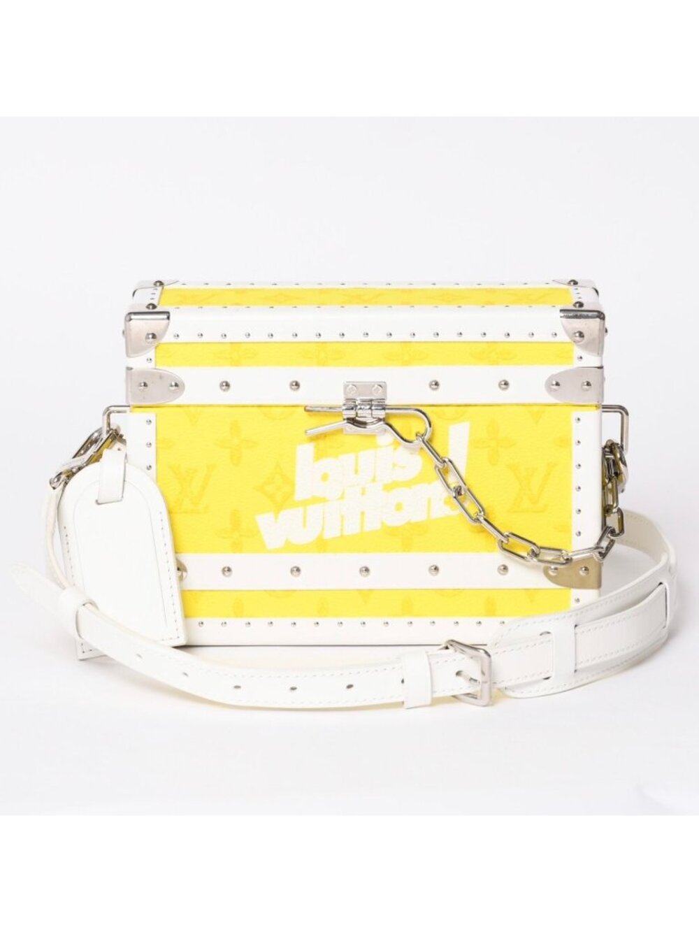 Louis Vuitton Monogram Virgil Abloh Logo Clutch Box Trunk Yellow